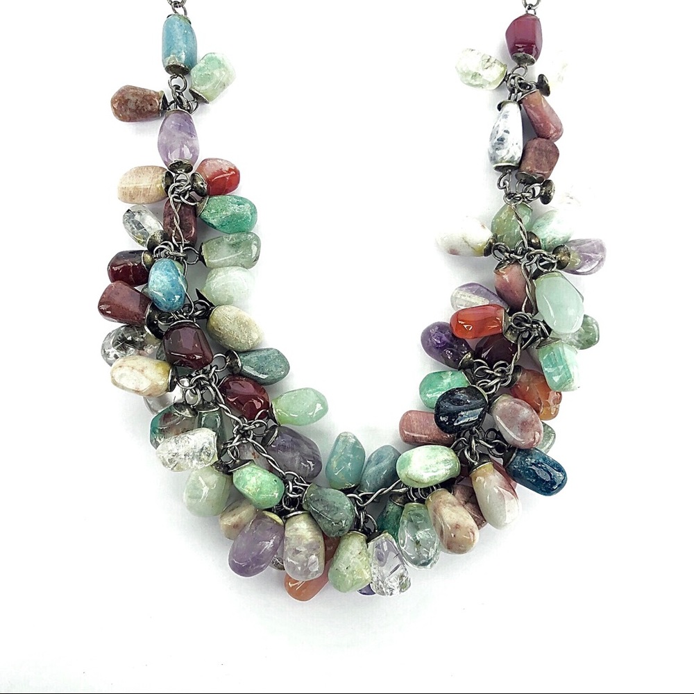 Multicolored Real Stone Beaded Necklace - Picture 4 of 10